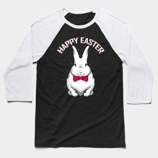 A bunny with a bow round his neck says Happy Easter Baseball T-Shirt